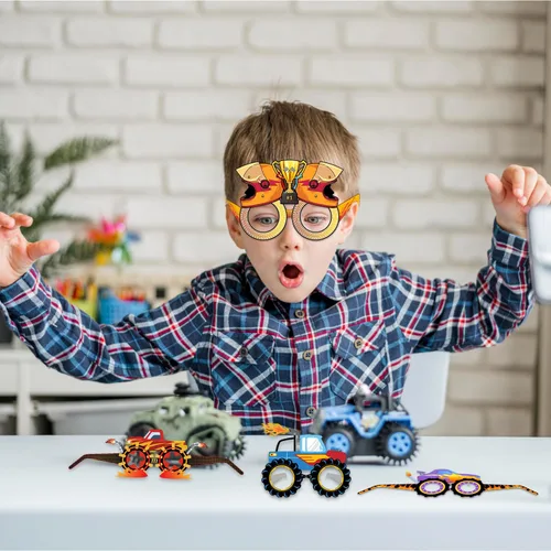 Vista 5 de 24 lentes de papel Monster Truck Monster Truck para fiestas, suministros de fiesta de cumpleaños, regalos para cabina de fotos