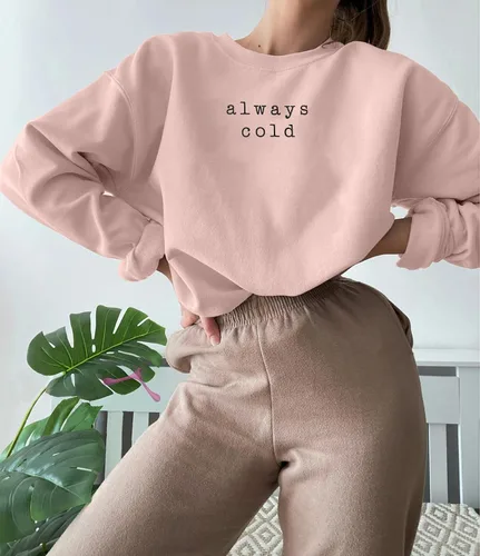 Vista 3 de JINTING Always Cold - Sudadera de gran tamaño para mujer, con cuello redondo, ligera, de manga larga