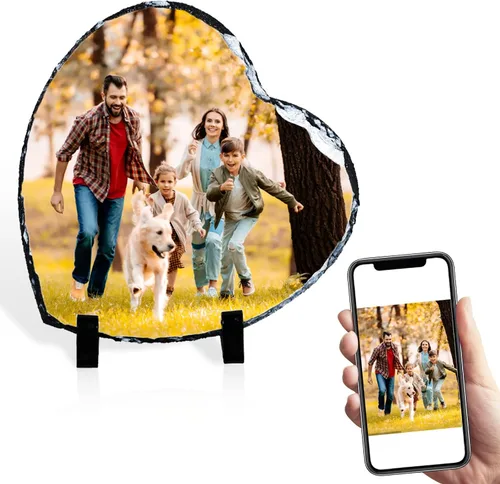 Vista 4 de Marco de piedra personalizado para fotos personalizadas, marcos de placa de pizarra de roca, regalos personalizados para bodas, familiares, mascotas