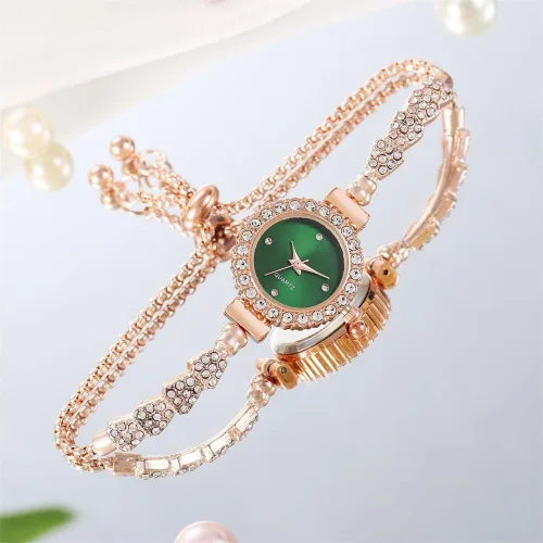 Vista 4 de CdyBox Relojes para mujer, pulsera de diamantes, reloj de vestir analógico de cuarzo, accesorios ajustables, paquete de 4
