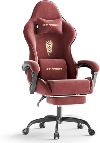 Vista 12 de Ferghana - Silla de tela de terciopelo para juegos, silla Gamer ergonómica de respaldo alto para adultos, silla cómoda para videojuegos