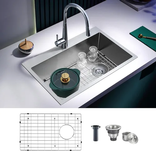 Vista 21 de Fregadero de barra empotrable de 13 × 15 pulgadas negro - Fregadero de cocina pequeño de montaje superior de un solo cuenco, hecho a mano de acero