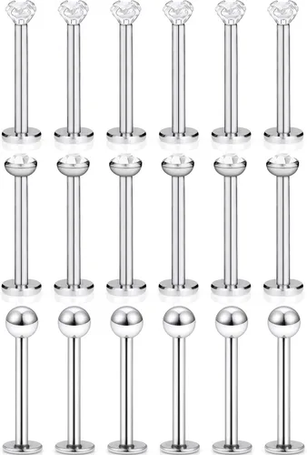 Vista 5 de SCERRING - 18 piezas de acero inoxidable 0.56 oz (16 gr) de circonita cúbica transparente Labret Monroe para labio, tragus, cartílago, hélice