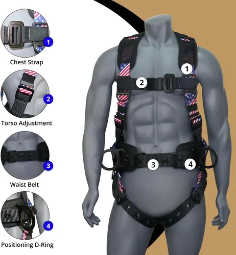 Vista 4 de Kit de arnés de protección contra caídas cómodo AFP Demon – Arnés de seguridad de cuerpo completo OSHA/ANSI PPE para trabajo de construcción