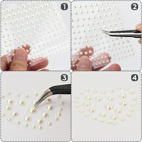 Vista 6 de Nicpro - 2475 calcomanías de perlas autoadhesivas, 4 tamaños, para maquillaje, gemas de perlas blancas, decoración para cara, cuerpo, uñas, cabello