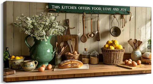 Vista 13 de TIMUBA Decoración de pared de cocina de granja, arte de pared de cocina con texto en inglés "Bless This Home and All Who Enter Kitchen Blessing