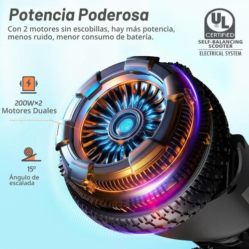 Vista 4 de CBD Hoverboard, Bluetooth 6.5" All-Terrain Off-Road Scooter with LED Lights Negro