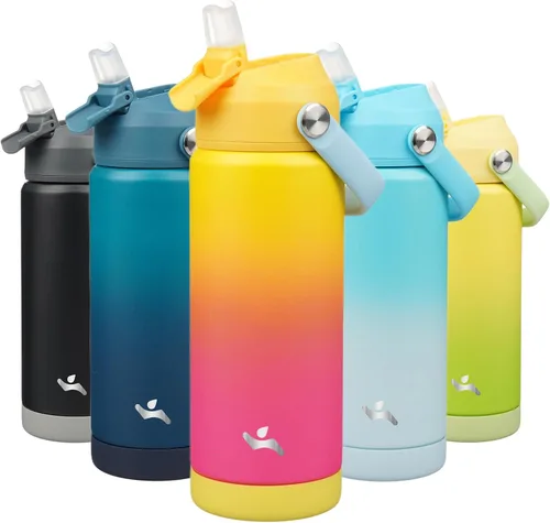Vista 46 de Konokyo Botella de agua aislada con tapa de pajilla, botella de metal al vacío de acero inoxidable de 18 onzas con mango de silicona, color negro