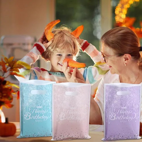 Vista 4 de Paquete de 30 bonitas bolsas de regalo para fiesta, 10 unidades, color verde azulado, 10 unidades, rosa, 10 bolsas de dulces de mampostería moradas
