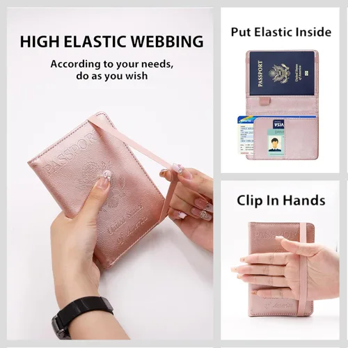 Vista 2 de Melsbrinna Funda de cuero prémium para pasaporte, impermeable, con bloqueo RFID, cartera de viaje con soporte para bolígrafo, bonito libro