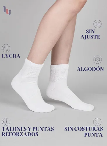 Vista 5 de Hugh Ugoli Calcetines tobilleros de algodón para mujer para diabéticos, anchos, sueltos, elásticos, puntera sin costuras, semiacolchado superior sin