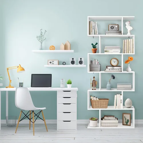 Vista 2 de Giantex Estantería geométrica blanca, de madera en forma de S, 6 niveles, moderna, independiente, decorativa, para dormitorio, sala de estar Blanco