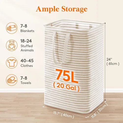 Vista 2 de Lifewit 75L x 2 Pack Collapsible Laundry Hamper Large,Tall Foldable Dirty Clothes Baskets Waterproof, Freestanding Double Bags with Easy Carry