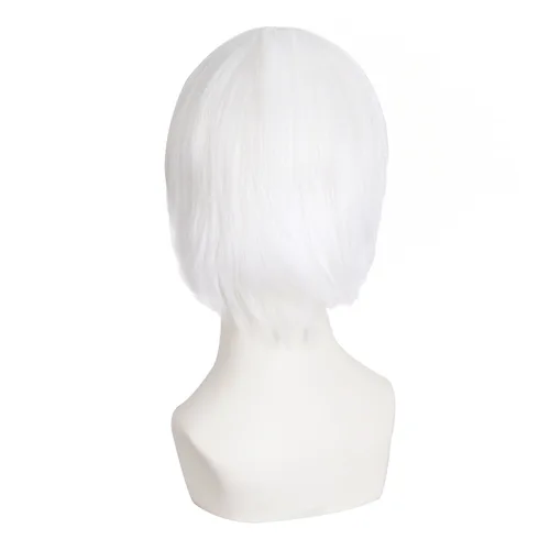 Vista 4 de MapofBeauty Peluca de disfraz de cosplay de moda recta corta para hombre (blanco)