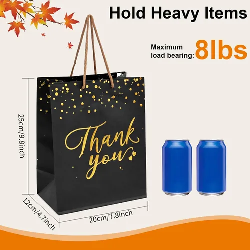 Vista 2 de PAICUIKE 20 bolsas de regalo negras y doradas con asas, tamaño mediano, bolsas de agradecimiento a granel para bodas, fiestas y pequeñas empresas