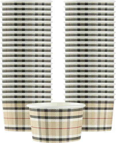 Vista 42 de Restaurantware Coppetta - Vasos de postre de 3 onzas, 50 tazas desechables para helado, tapas se venden por separado, cuencos de papel a cuadros