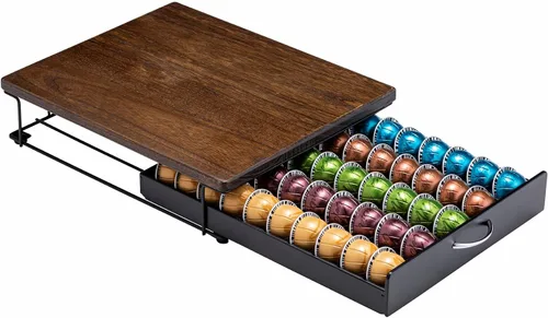 Vista 7 de FlagShip Soporte para cápsulas Nespresso, cajón de cápsulas Vertuo, almacenamiento de cápsulas de café para Vertuo Pod con elegante tapa de madera