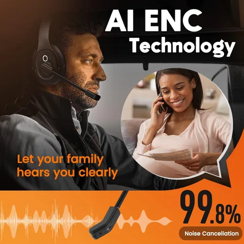 Vista 3 de EKSA Trucker - Auriculares Bluetooth con micrófono, auriculares inalámbricos de 164 pies con cancelación de ruido AI (ENC), 57 horas de trabajo