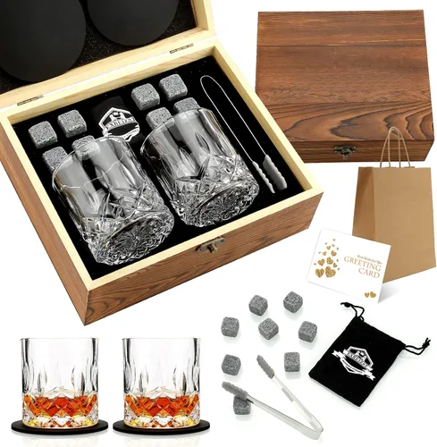 Vista 11 de Juego de regalo de piedras de whisky, juego de 2 vasos de whisky, rocas de whisky de granito, juego de caja de whisky escocés, el mejor regalo