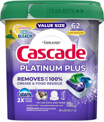 Vista 10 de Cascade Platinum Plus cápsulas para lavavajillas, detergente para platos, aroma limpio a limón, 62