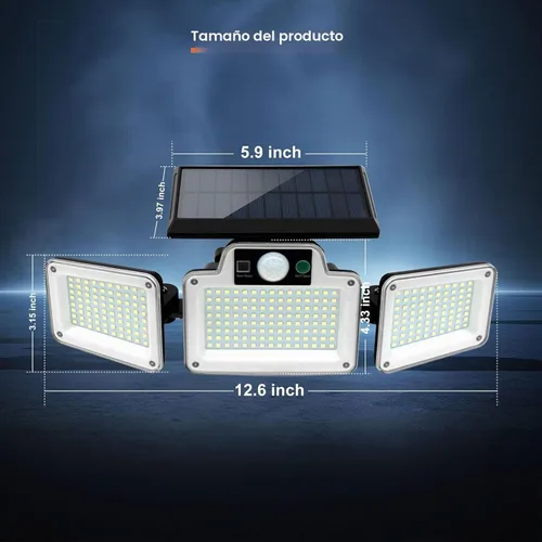 Vista 3 de JumJam 280 Reflectores LED Solares de Seguridad, Luces Solares para Exteriores con Sensor de Movimiento, Reflectores con Control Remoto