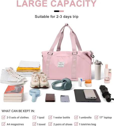 Vista 5 de Bolsa de viaje para mujeres y hombres, bolsa de fin de semana, S4-rosa