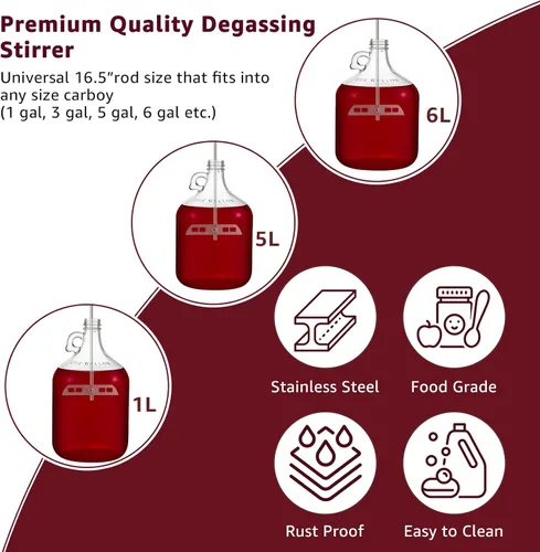 Vista 3 de Agitador de desgasificación de cerveza de vino de 16.5 pulgadas para elaboración de vino, varilla mezcladora de acero inoxidable con paletas, mezcla