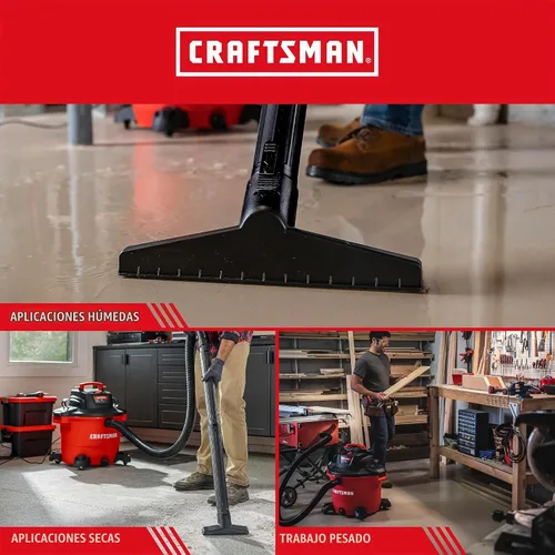 Vista 4 de CRAFTSMAN CMXEVBE18595 - Aspiradora húmeda y seca de 16 galones, 6.5 HP de potencia máxima, aspiradora de taller resistente húmeda y seca