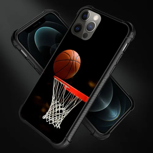 Vista 6 de Funda compatible con iPhone 12 Pro Max, patrón de aro de baloncesto para niños y hombres, funda antiarañazos a prueba de golpes para iPhone 12 Pro