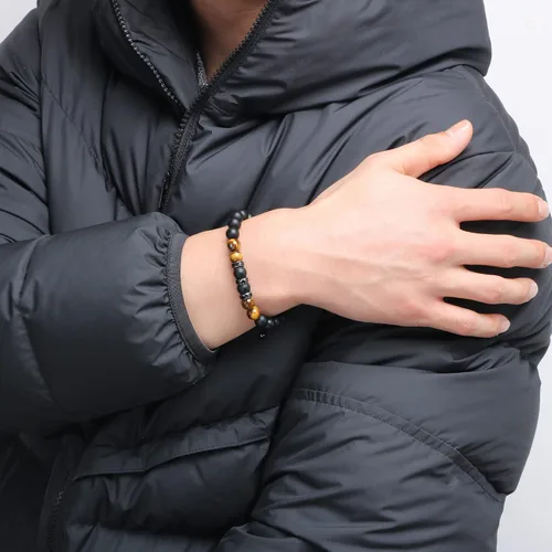 Vista 3 de JoycuFF Pulseras curativas de ojo de tigre para hombres, 0.315 pulgadas, piedra de ágata negra mate para padre, hermano, hijo, novio