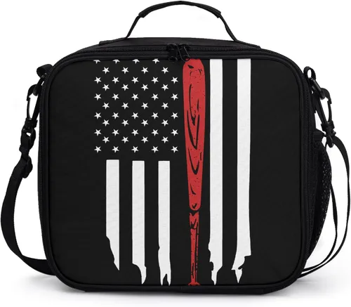 Vista 15 de Miaoquhe Lonchera de béisbol para hombres, bolsa de béisbol con bandera estadounidense para mujeres, bolsa de almuerzo para niños, bolsa de almuerzo