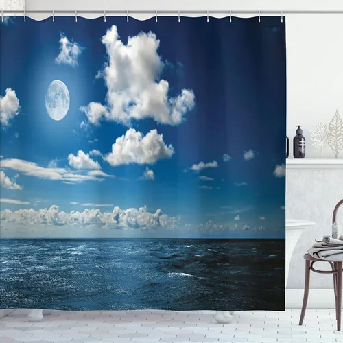 Vista 54 de Ambesonne Cortina de ducha de gaviotas, cielo nublado y gaviota voladora, imagen de meteorología de paisaje nublado, juego de decoración de baño