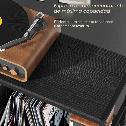 Vista 4 de Sonyabecca Soporte para tocadiscos de 3 niveles con almacenamiento de Negro