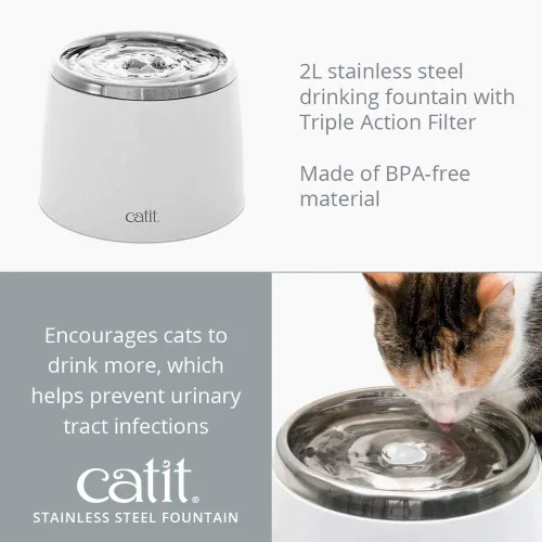 Vista 3 de Catit Fuente de agua para gatos de acero inoxidable fresca y transparente, 50023