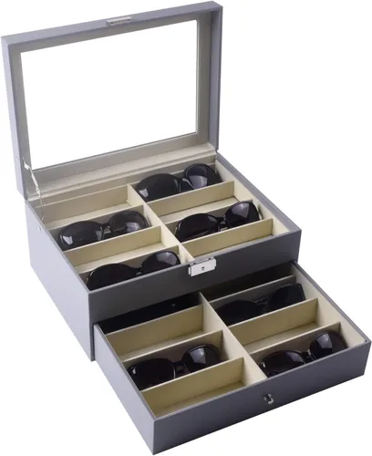 Vista 3 de AUTOARK AW-165 - Organizador de cuero para guardar lentes de sol y lentes de sol, 16 piezas, color gris