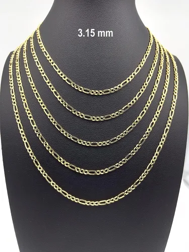 Vista 4 de JEWELHEART Cadena Figaro de oro real de 14 quilates 0096in 0124in 0161in 0201in collar de eslabones cubanos con corte de diamante para hombre