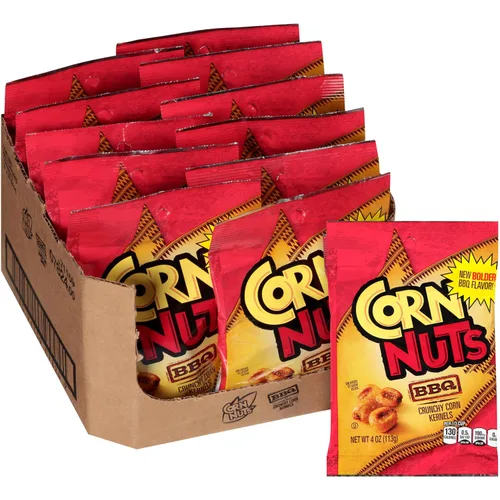 Vista 4 de CORN NUTS Granos de maíz con sabor a barbacoa, aperitivos de maíz crujientes, caja de aperitivos, paquetes variados para adultos, 4 onzas