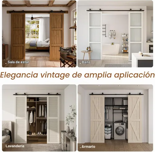 Vista 7 de CCJH Kit de herrajes para puerta corrediza de granero de 4 pies, resistente, suave y silencioso, fácil de instalar, se adapta a paneles de puerta