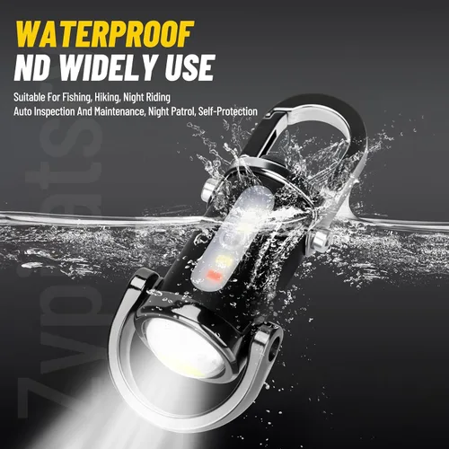 Vista 3 de linterna mini LED súper brillante de 1200 lúmenes recargable por USB, pequeña linterna llavero impermeable de rescate, para camping - Negro