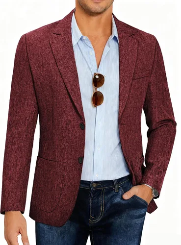 Vista 7 de COOFANDY Mens Blazer Casual Slim Fit Sport Coats Lightweight Sport Jacket Linen Textured Blazer, Two Button Suit Jacket, Patch Pockets, Plaid B