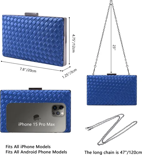 Vista 2 de Bolso de embrague de PU con patrón tejido, bolso de noche, para mujer, bolso de fiesta, bolso de hombro cruzado con cadena desmontable