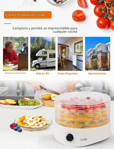 Vista 7 de Commercial Chef - Deshidratadora de alimentos, cinco bandejas de plástico libres de BPA de 9.25”, deshidrata y seca carne, frutas, verduras y Blanco
