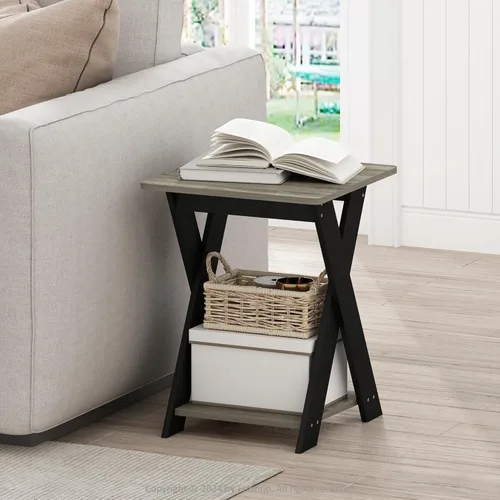 Vista 14 de Furinno Mesa auxiliar moderna, mesa de lado con patas en X y estante abierto, mesita de noche entrecruzada, mesita de luz, fácil de montar