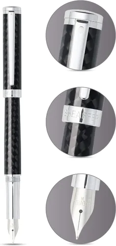 Vista 2 de Sheaffer Pluma estilográfica de fibra de carbono Intensity con ribete cromado y punta fina