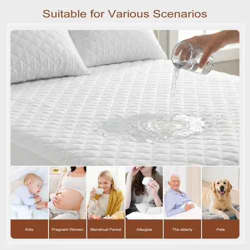Vista 4 de Funda de colchón, funda de colchón impermeable, tamaño completo, ultrasuave y transpirable, lavable a máquina, adecuada para el hogar, dormitorio