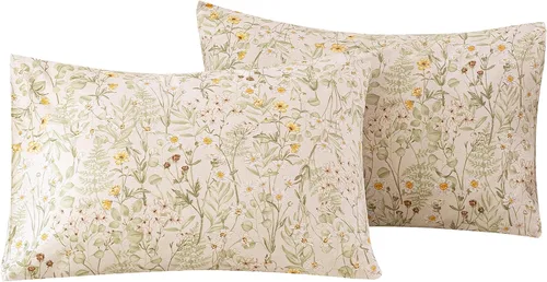 Vista 31 de ECOCOTT Juego de 2 fundas de almohada florales de tamaño estándar, 100% algodón lavado con cierre de sobre, fundas de almohada estampadas de flores