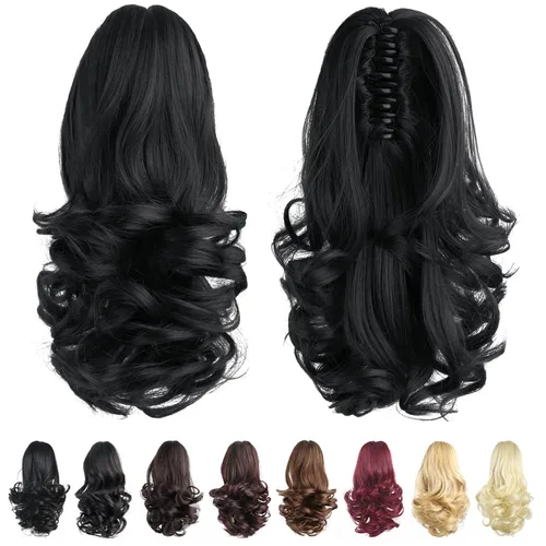 Vista 3 de Extensión de cola de caballo de color negro, pinza de extensiones de cabello rizado para mujer, extensiones de cabello sintético de cola de caballo