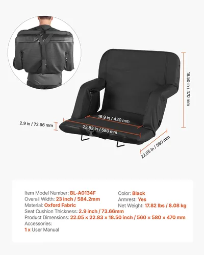 Vista 7 de VEVOR Stadium Seat, 6 Adjustable Angle Wide Bleacher Chair, 2.9'' Cushion Padded Stadium Seat with Armrest and Back Support, Stadiums Chair with