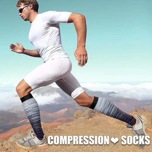 Vista 4 de Paquete de 3 pares de calcetines de compresión médica para mejorar la circulación de mujeres y hombres, para correr, hacer deporte y amamantar