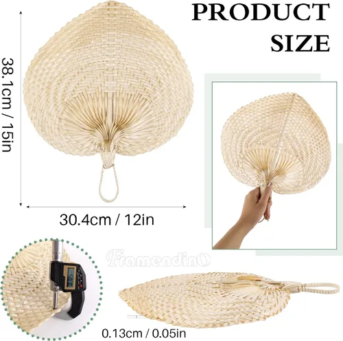 Vista 2 de Framendino, Abanicos de bambú natural de Riffia hechos a mano para decoración de pared de boda de verano